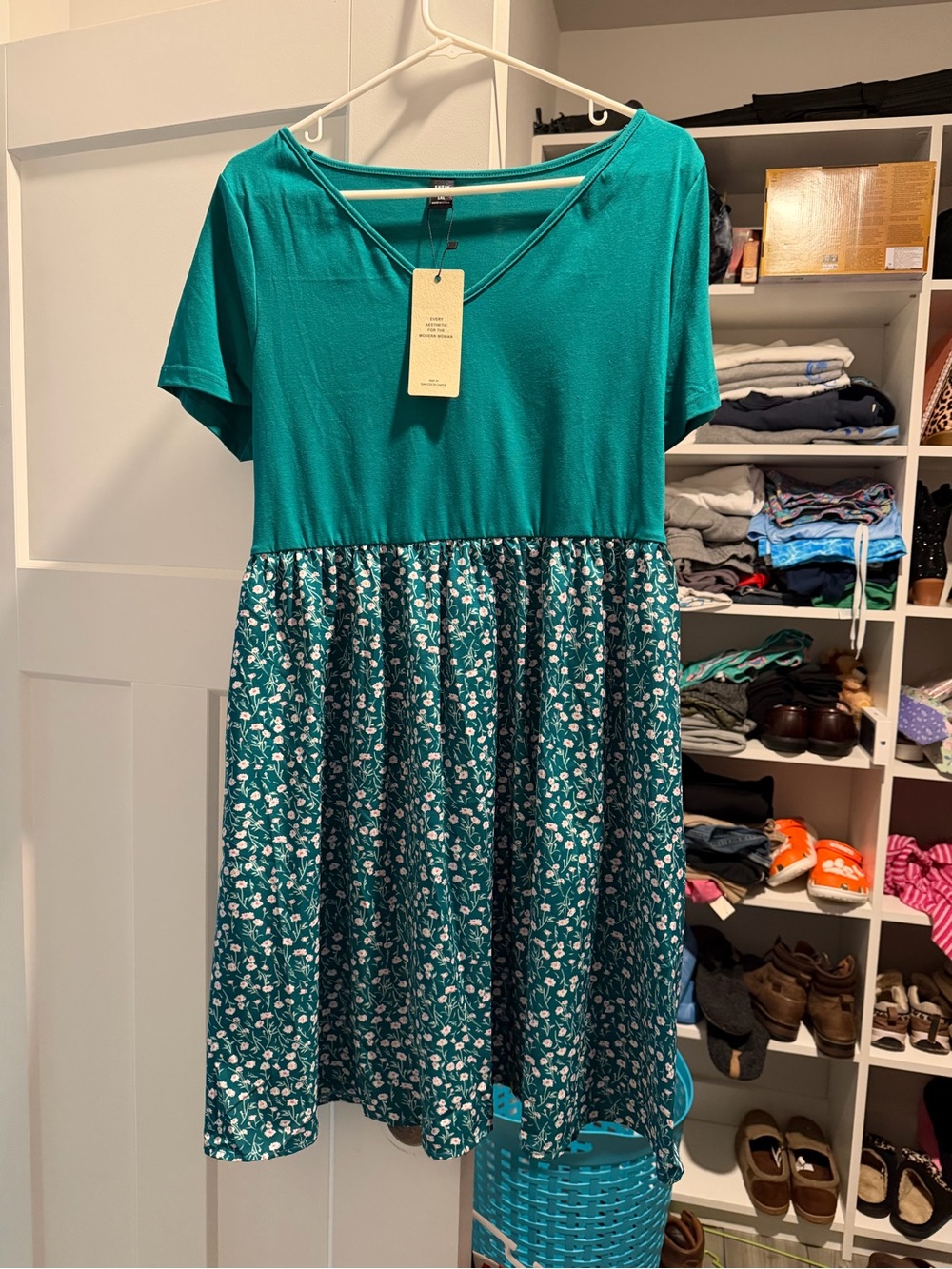 SHEIN Teal Mini Dress with Floral Skirt